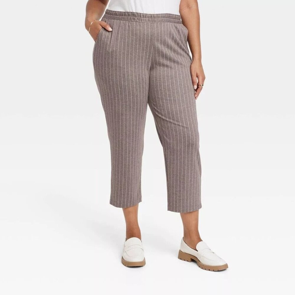 A New Day Pants Stripe Pull On High Rise Crop Straight Taper Ankle